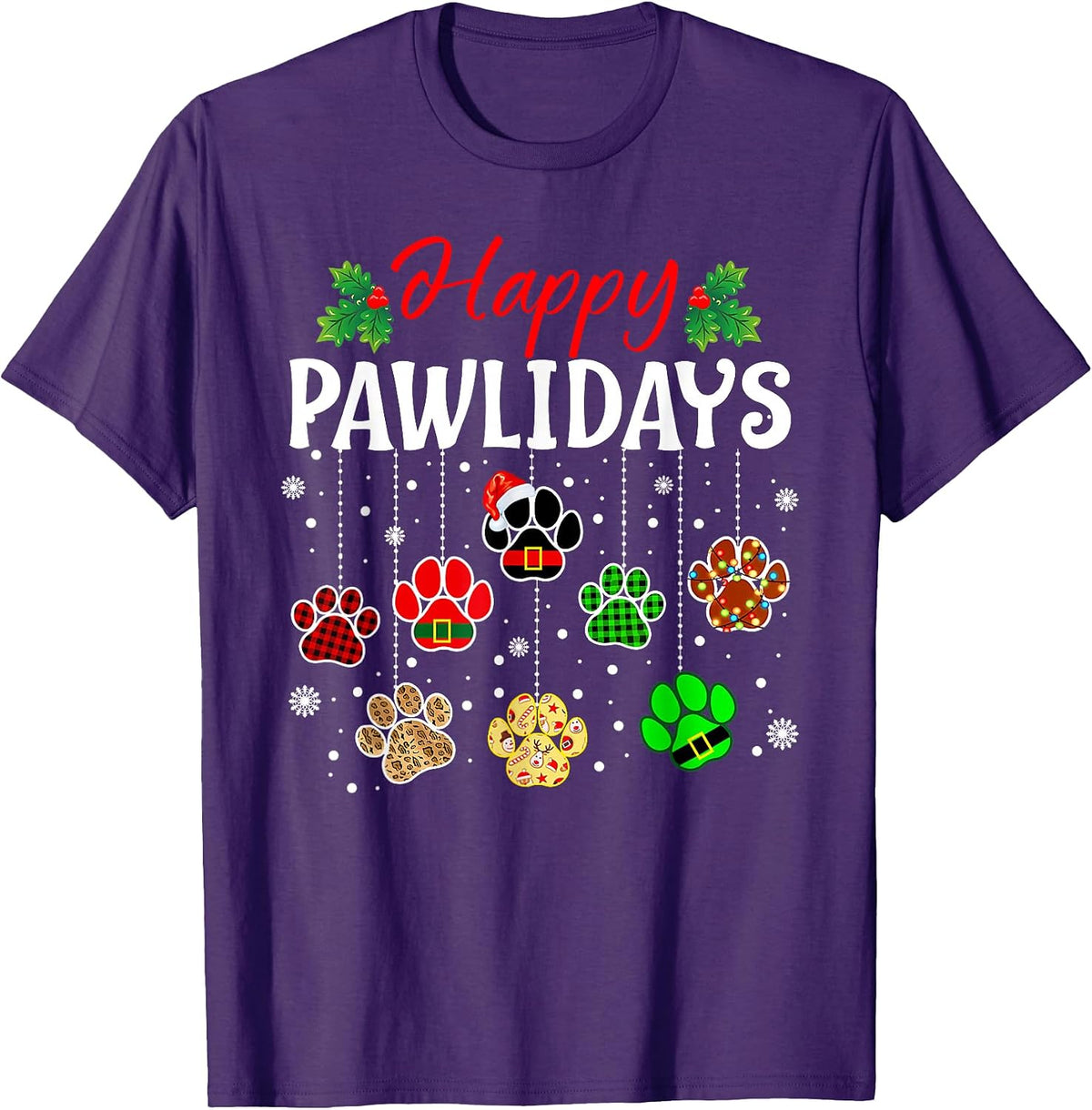 Happy Pawlidays Funny Christmas Dog Paw Xmas Dogs Lover Gift T-Shirt
