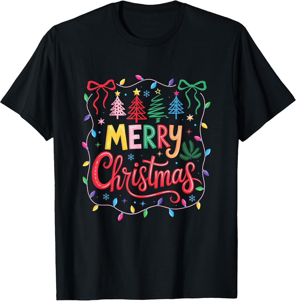 Christmas Coquette Bow Merry Christmas Tree Women Girls T-Shirt