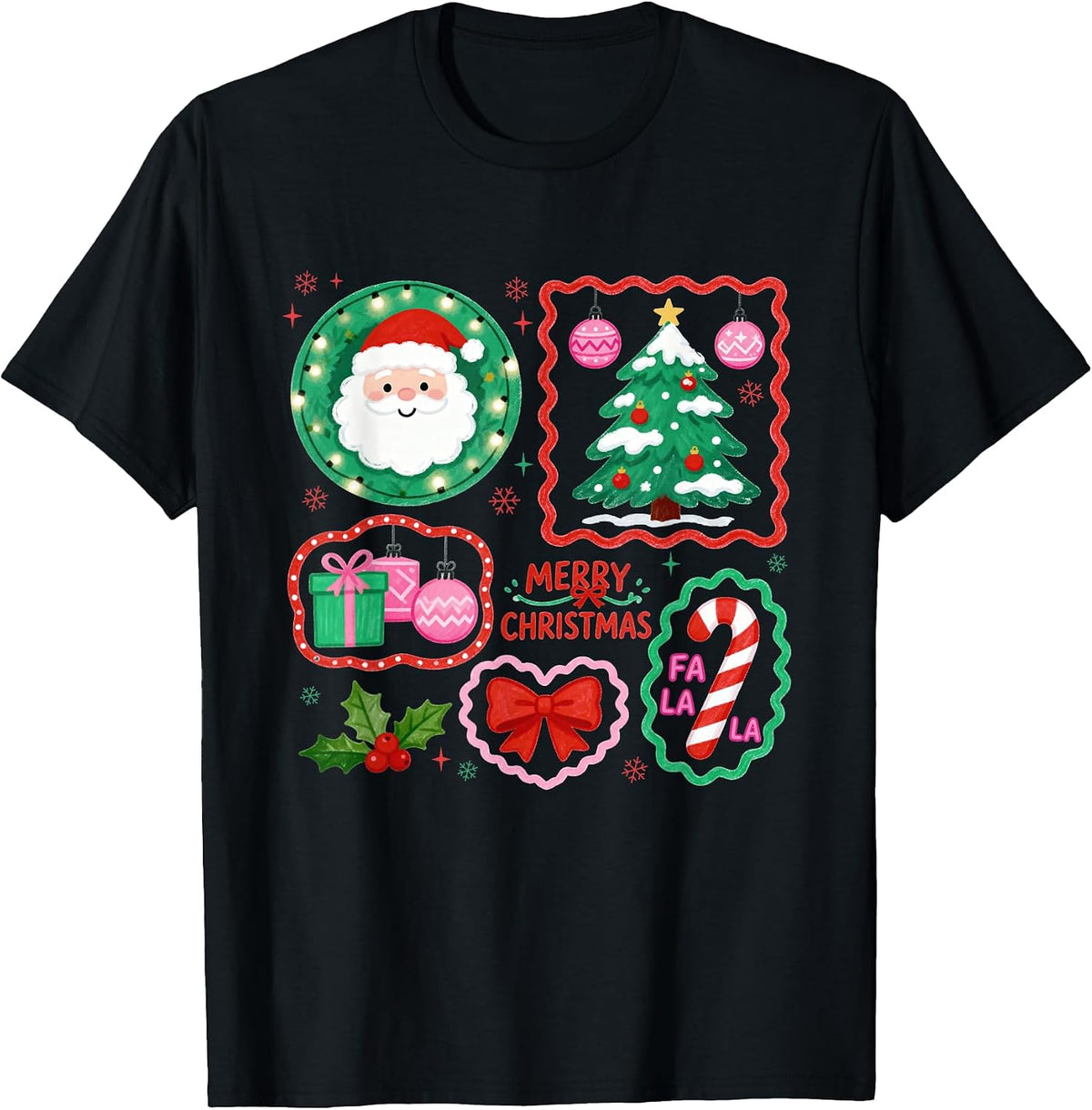 Preppy Merry Christmas Coquette Bow Santa Claus Xmas Holiday T-Shirt