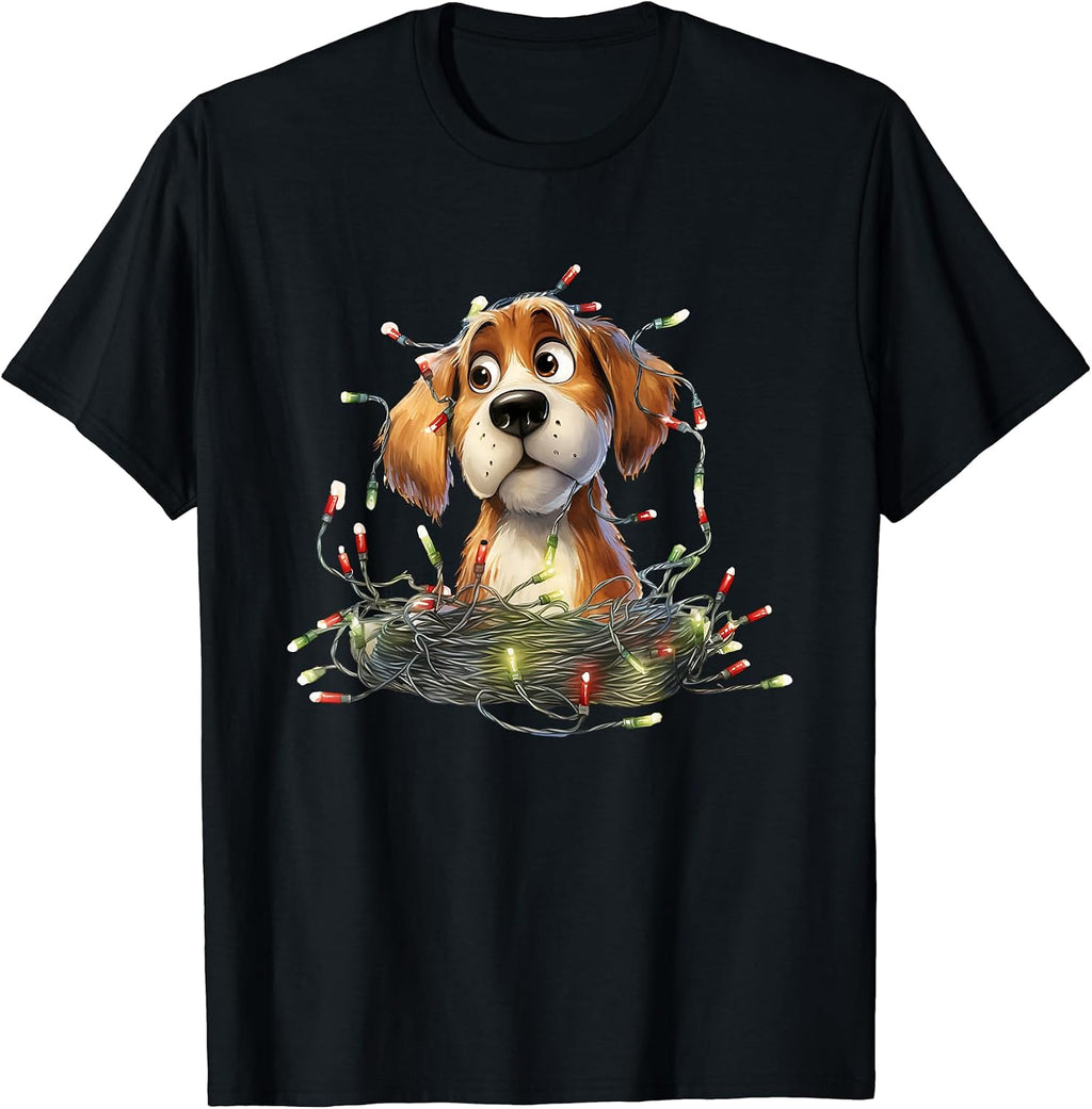 amazing christmas xmas dog christmas light santa hat T-Shirt