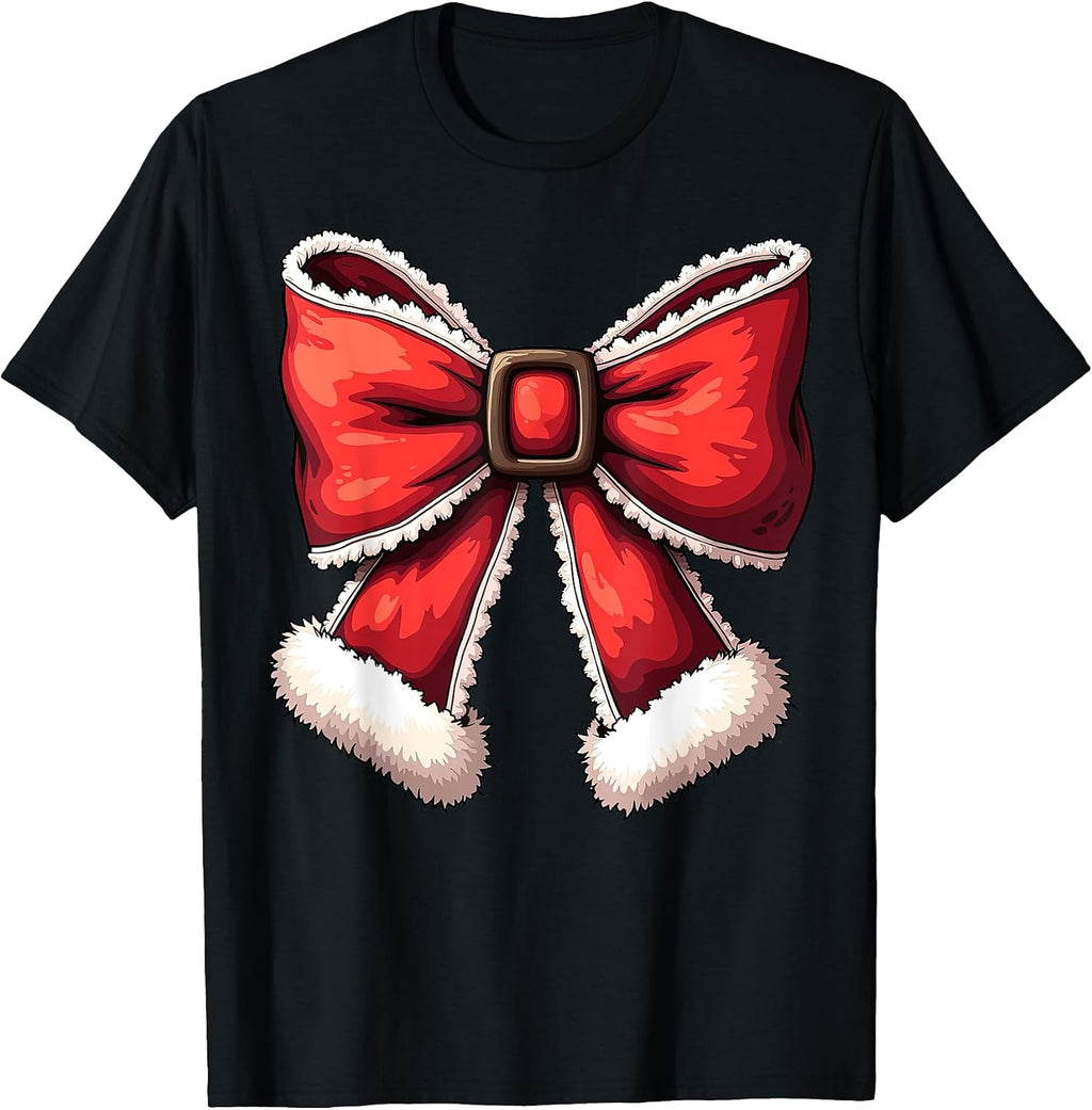 Coquette Bow Santa Retro Christmas Holiday Women Xmas T-Shirt