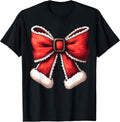 Coquette Bow Santa Retro Christmas Holiday Women Xmas T-Shirt