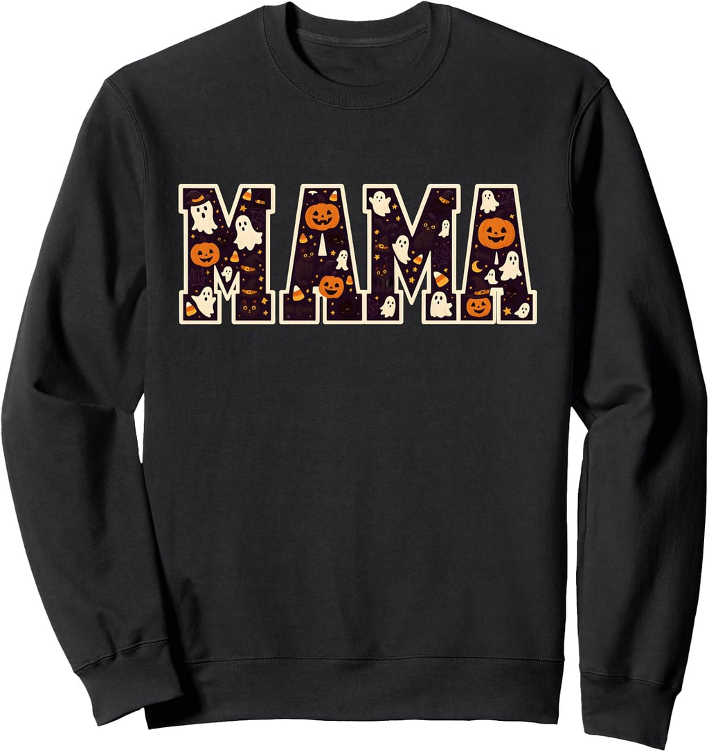 Mama Halloween Pumpkin Ghost Cat For Mom Women Sweatshirt