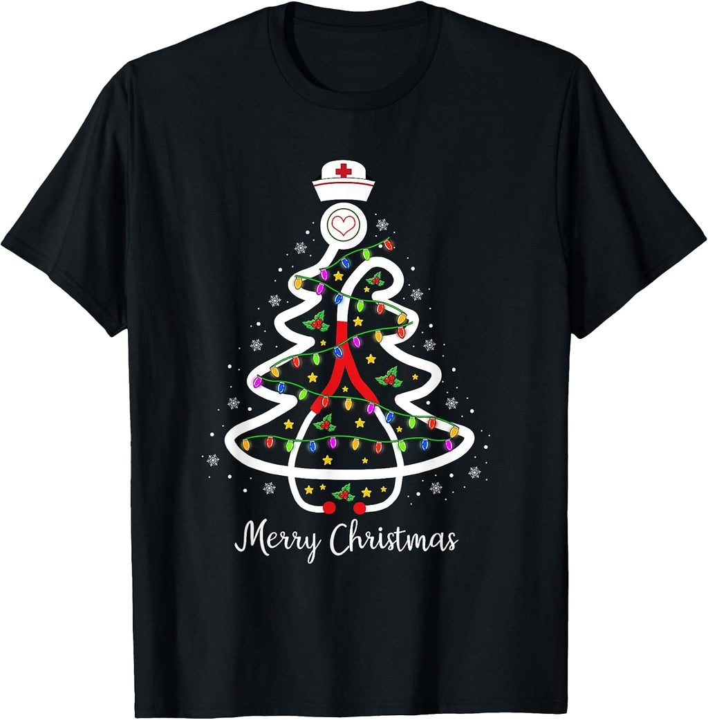 Nurse Christmas Tree Shirt Stethoscope Nursing NICU RN LPN T-Shirt