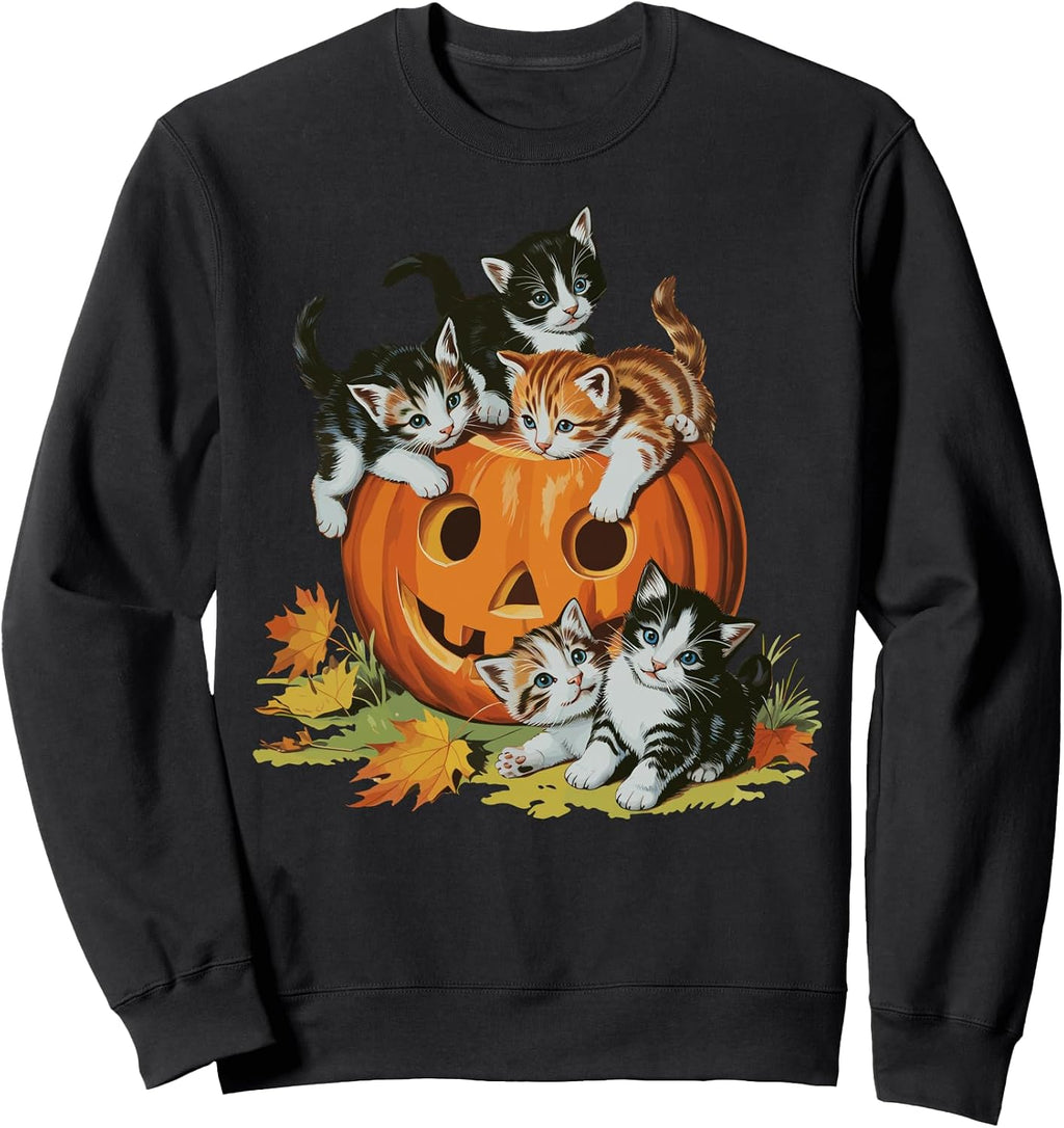 Vintage 90s Cat Pumpkin Halloween Retro Women Spooky Season Sweatshirt