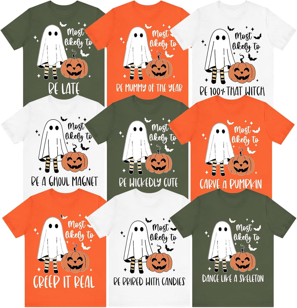 Most Likely to Halloween Party T-Shirts Matching Teacher Halloween Shirts Cute Ghost Shirt Spooky Group Friend Pumpkin Season