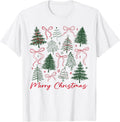 Preppy Merry Christmas Coquette Bow Pink Christmas Tree Girl T-Shirt