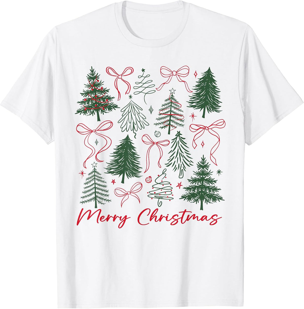 Preppy Merry Christmas Coquette Bow Pink Christmas Tree Girl T-Shirt