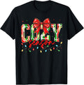 Merry Christmas Cozy Season Coquette Bow Light Girl Women T-Shirt