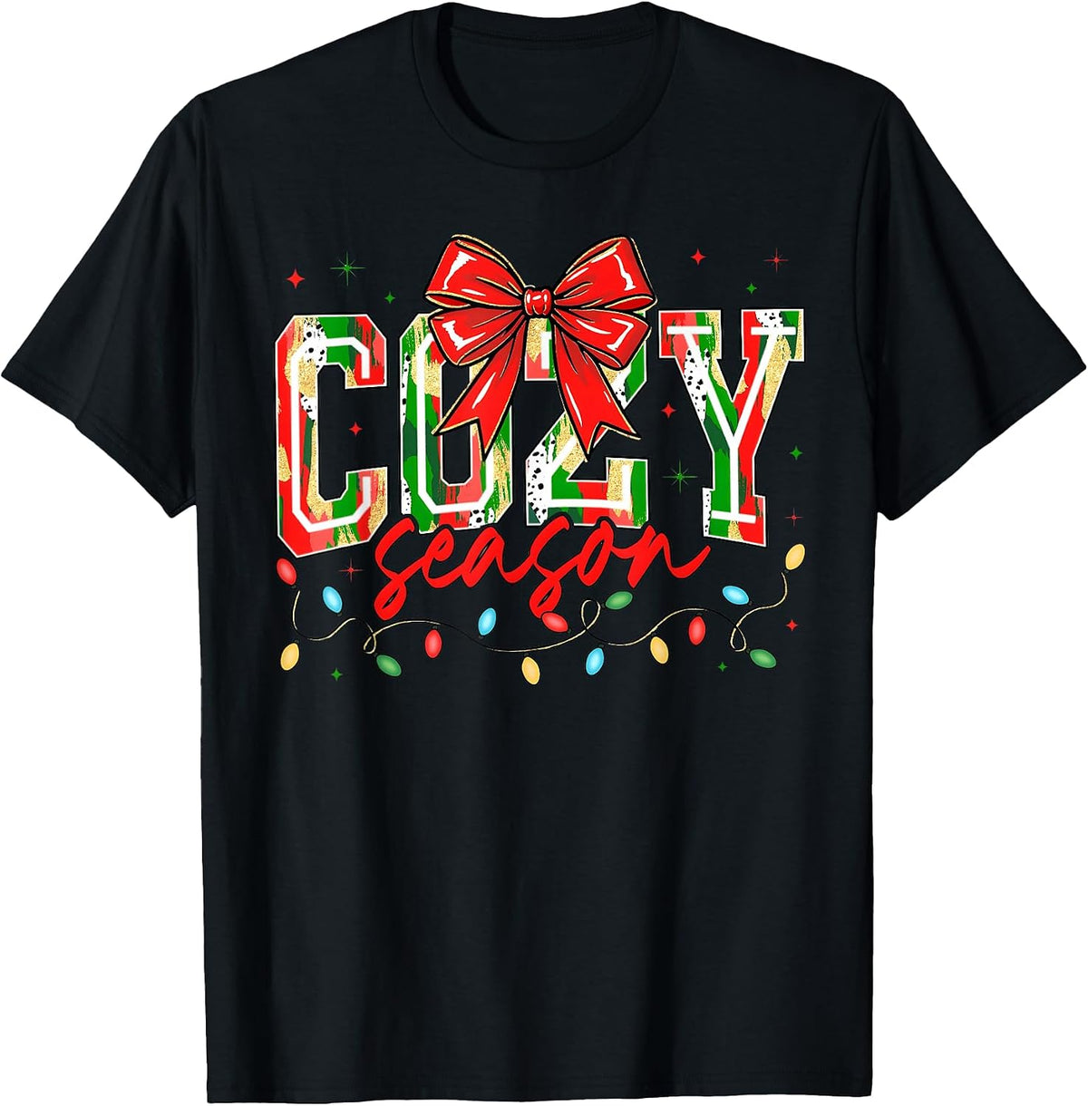 Merry Christmas Cozy Season Coquette Bow Light Girl Women T-Shirt