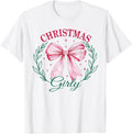 Vintage Pink Coquette Bow Cute Christmas Girly Xmas Holiday T-Shirt
