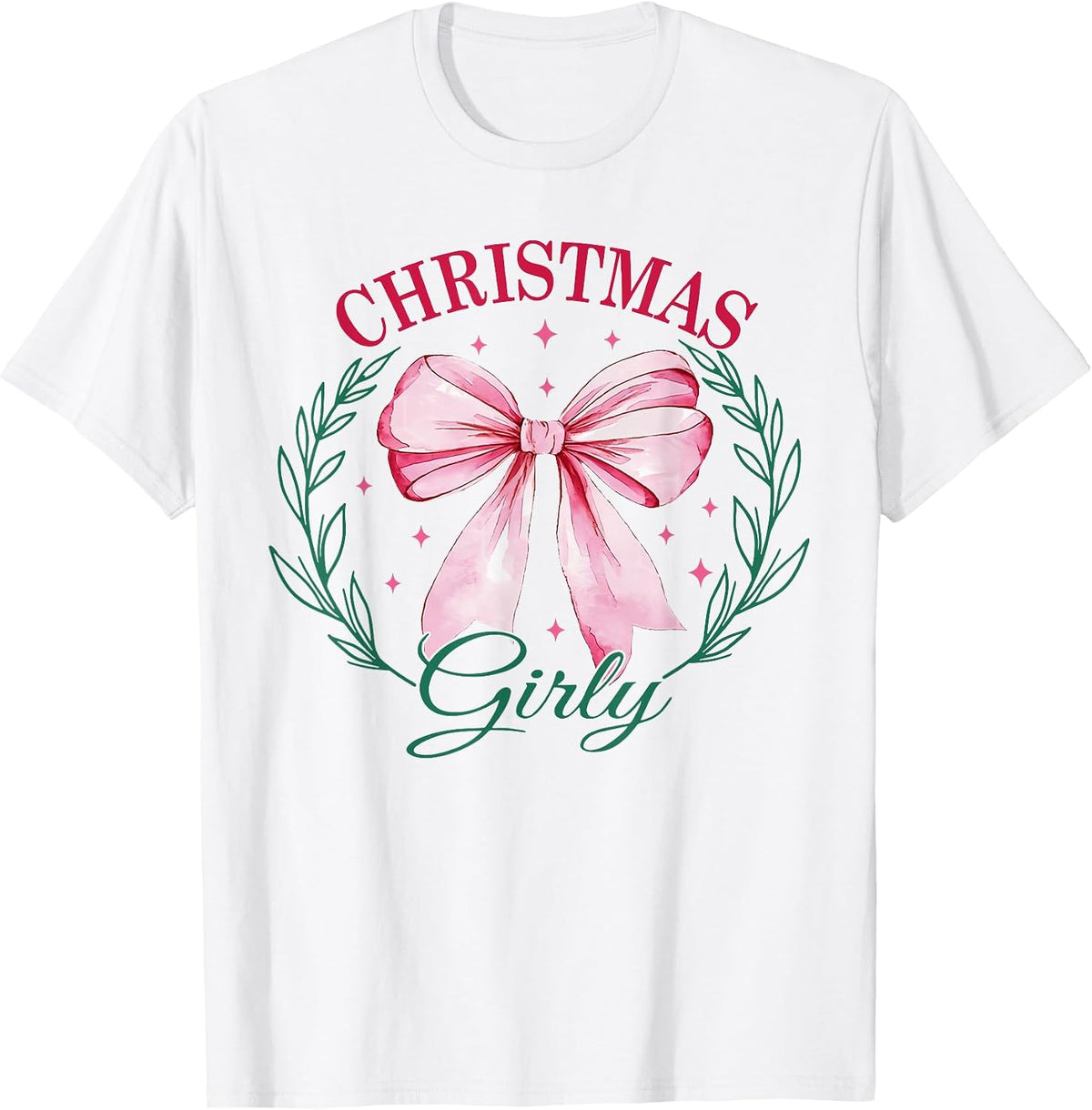 Vintage Pink Coquette Bow Cute Christmas Girly Xmas Holiday T-Shirt