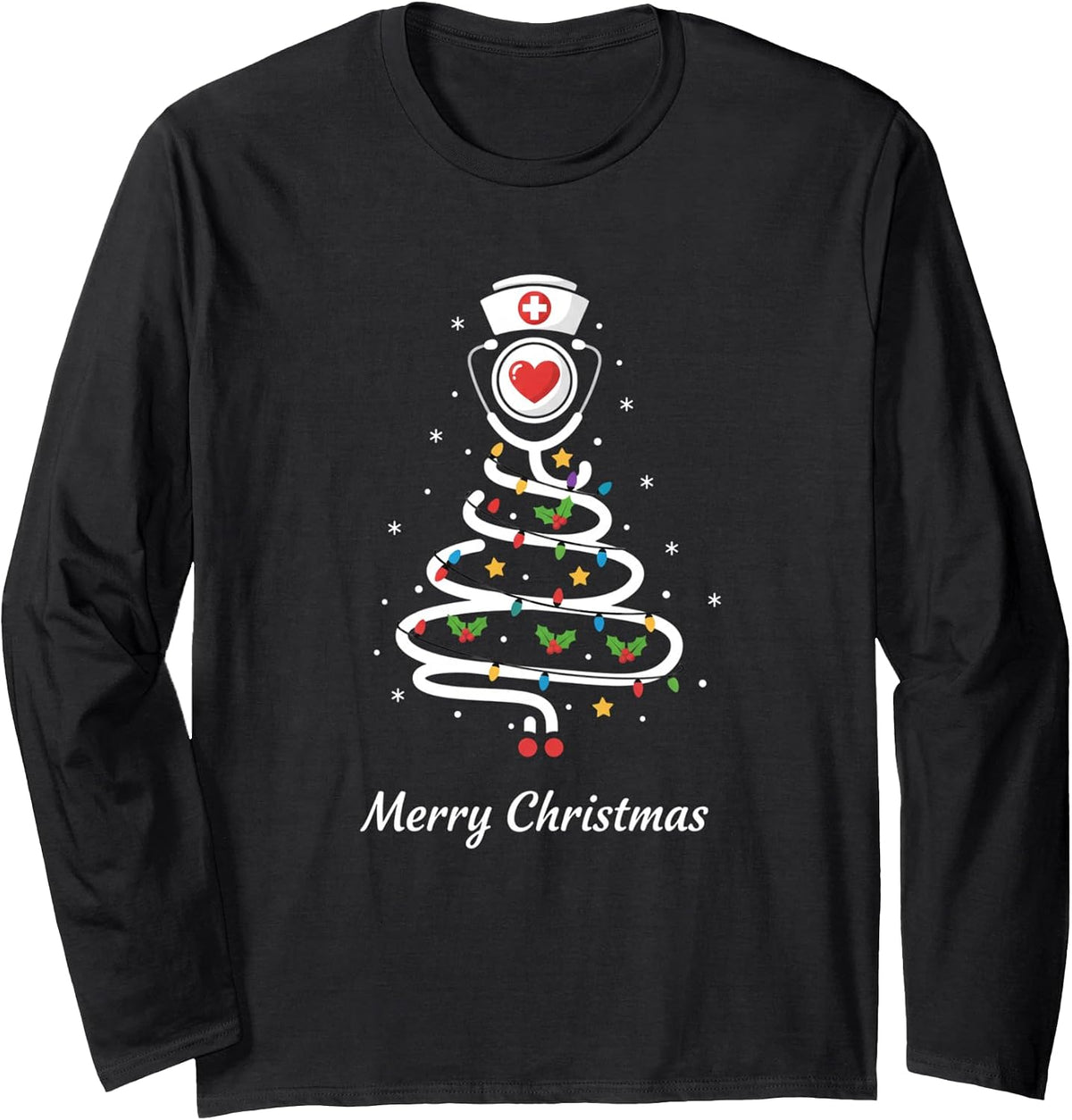 Christmas Nurse Stethoscope Tree Merry Christmas Holiday Long Sleeve T-Shirt