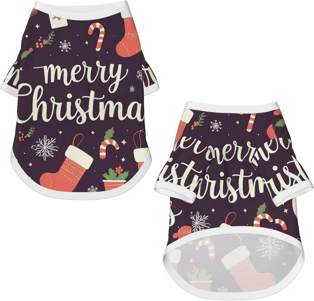 Merry Christmas 2 Print Dog T-Shirt