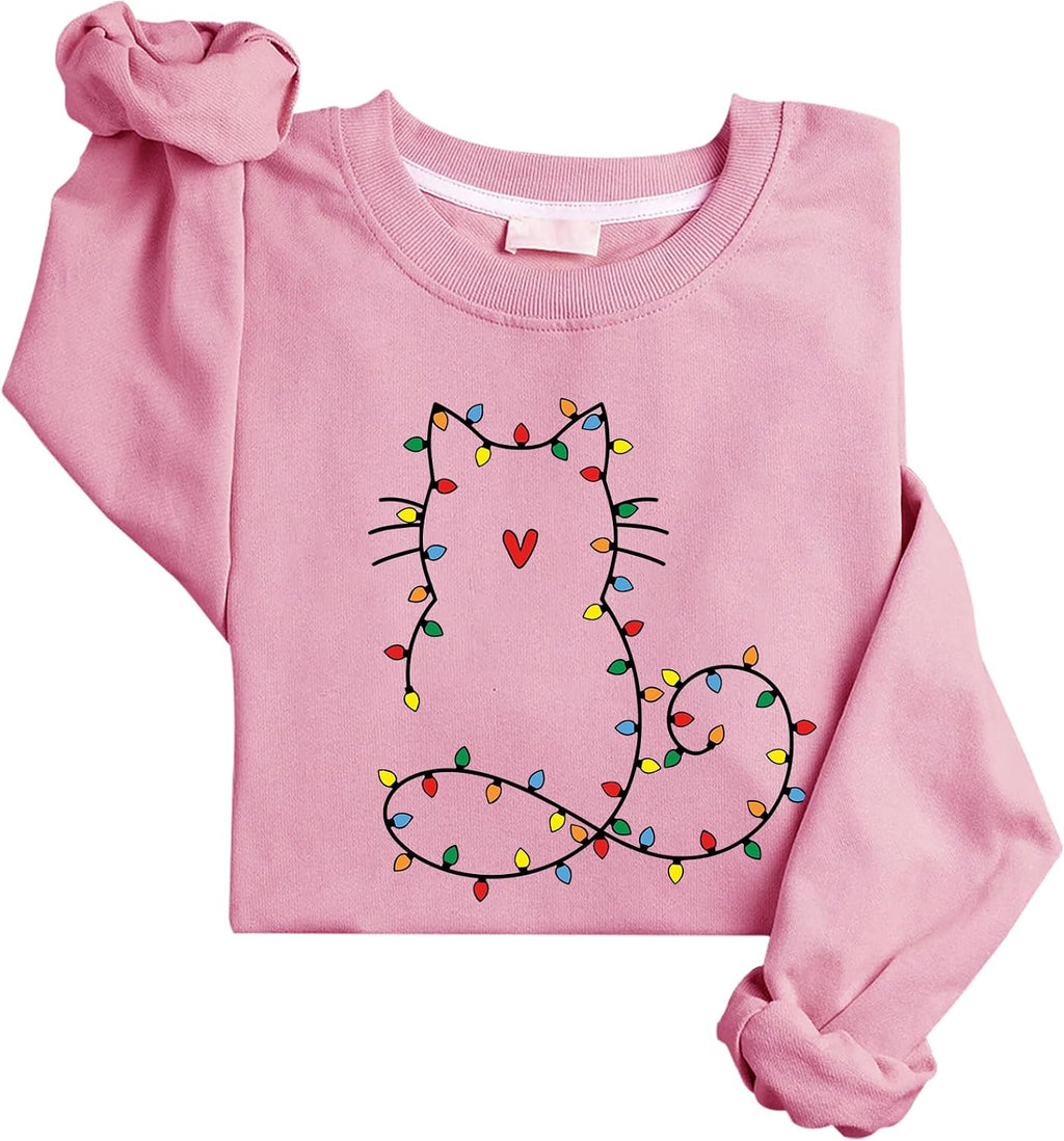 Cat Christmas Lights Sweatshirt Christmas Cat Sweatshirt For Women