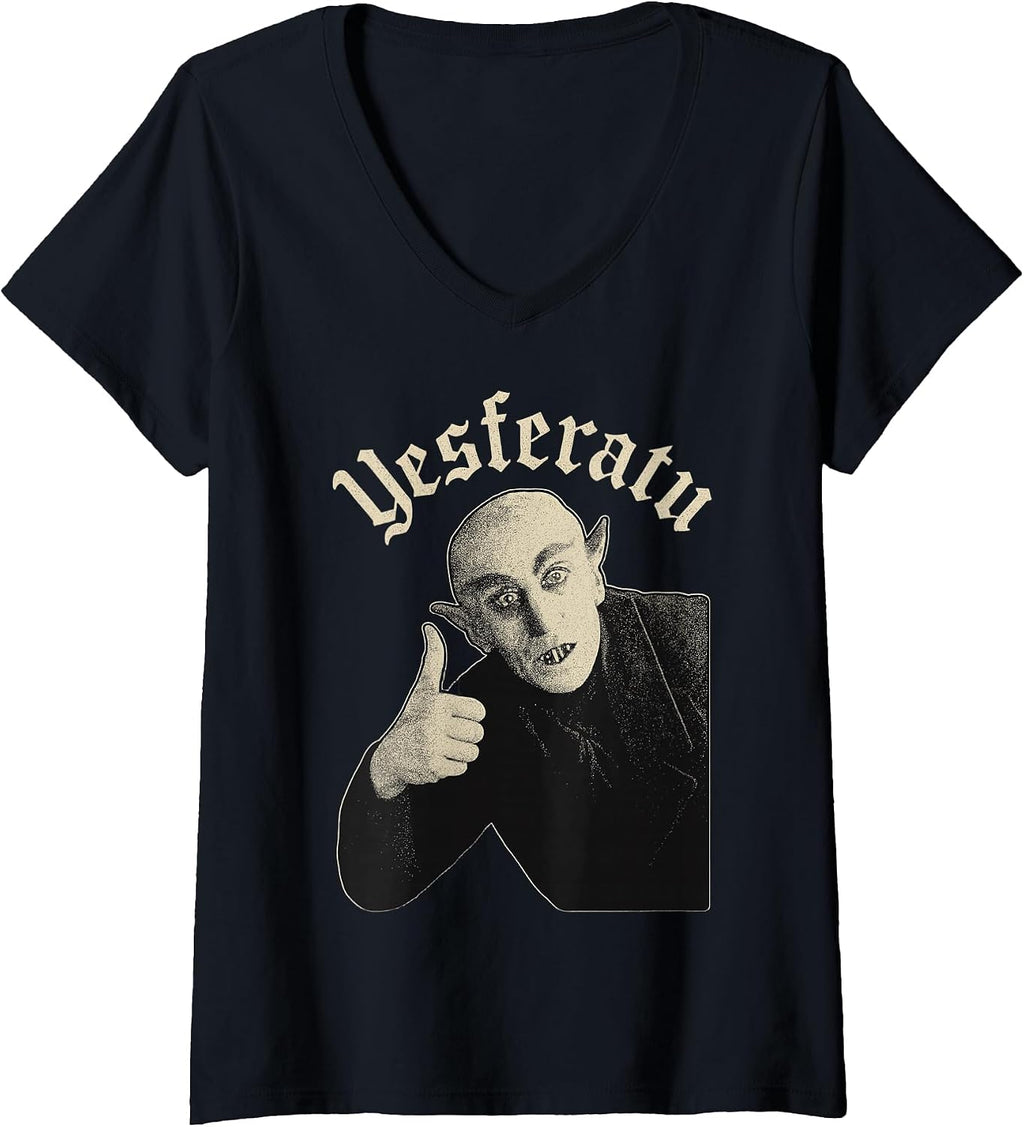 Womens Yesferatu, Funny Vampire Parody Meme Halloween V-Neck T-Shirt