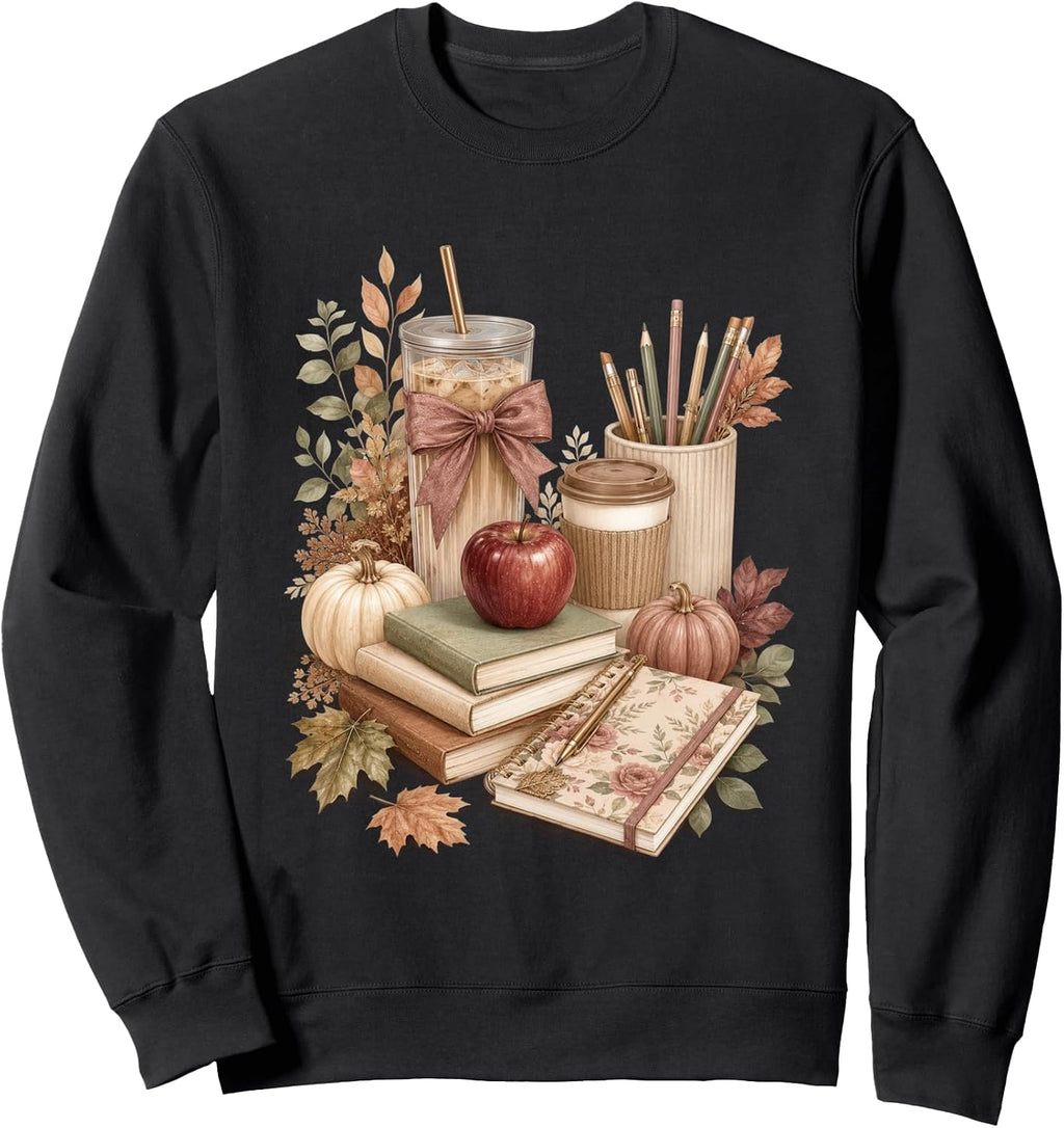 Autumn Teacher Coffee Books Pumpkin Classroom Aesthetic Sweatshirt