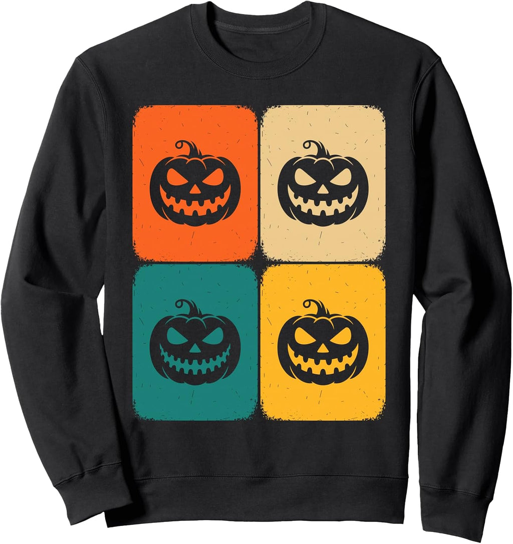 Halloween Retro Pumpkin Creepy Grin Classic Style Sweatshirt