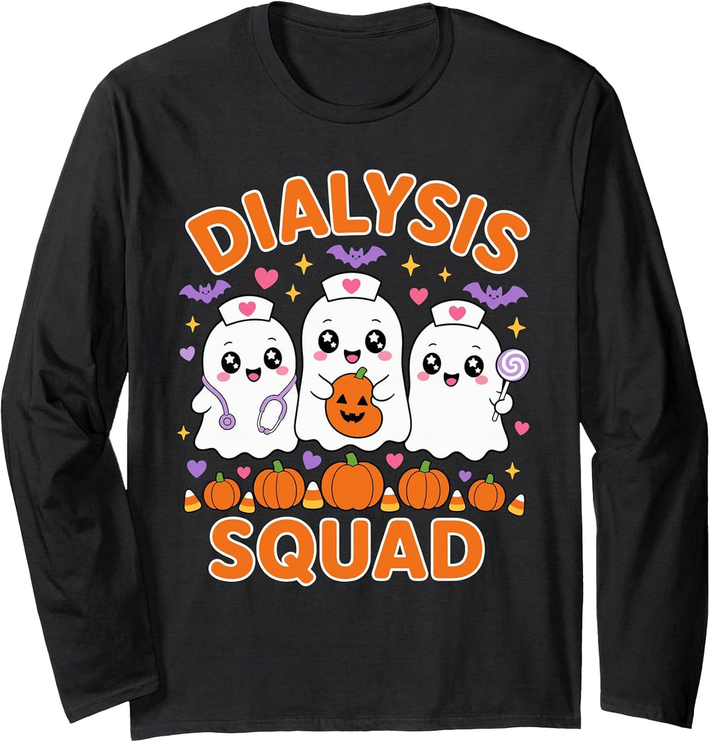 Halloween Dialysis Squad Kawaii Ghost Dialysis Nurse Long Sleeve T-Shirt