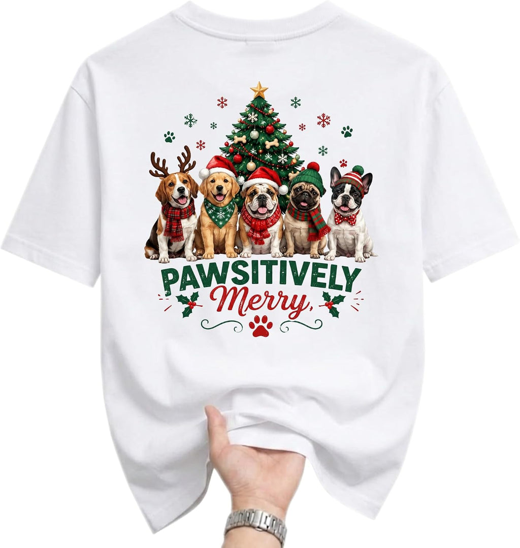 Graphic Tee Pawsitively Merry Christmas Dog Shirt Seasonal Holiday Crew
