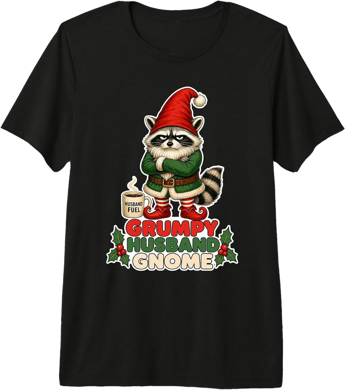 Grumpy Husband Gnome Raccoon Christmas Family Matching Premium Tri-Blend T-Shirt