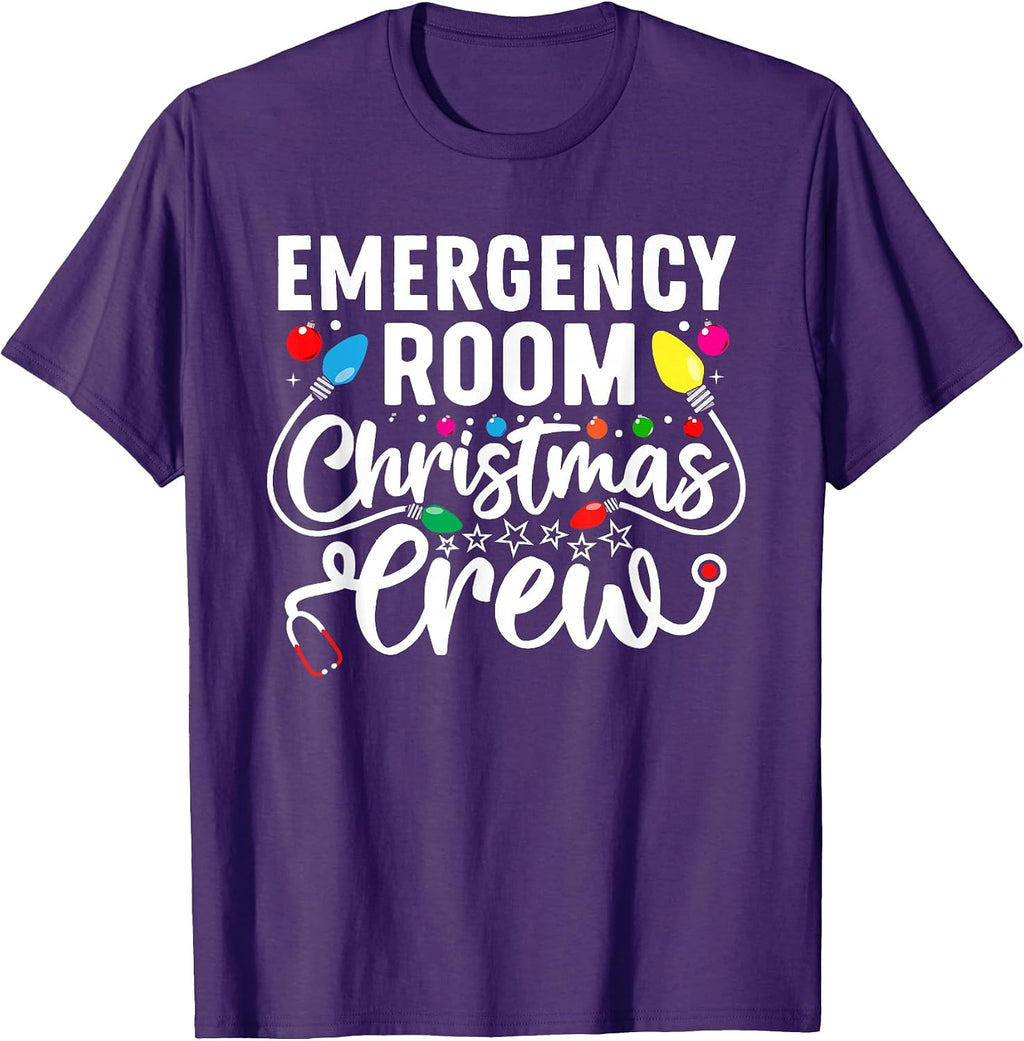 Christmas Nurse Shirts Women Xmas Scrubs PJ Gifts ER Christmas Crew Emergency Room Nurse ER Techs Secretary T-Shirt