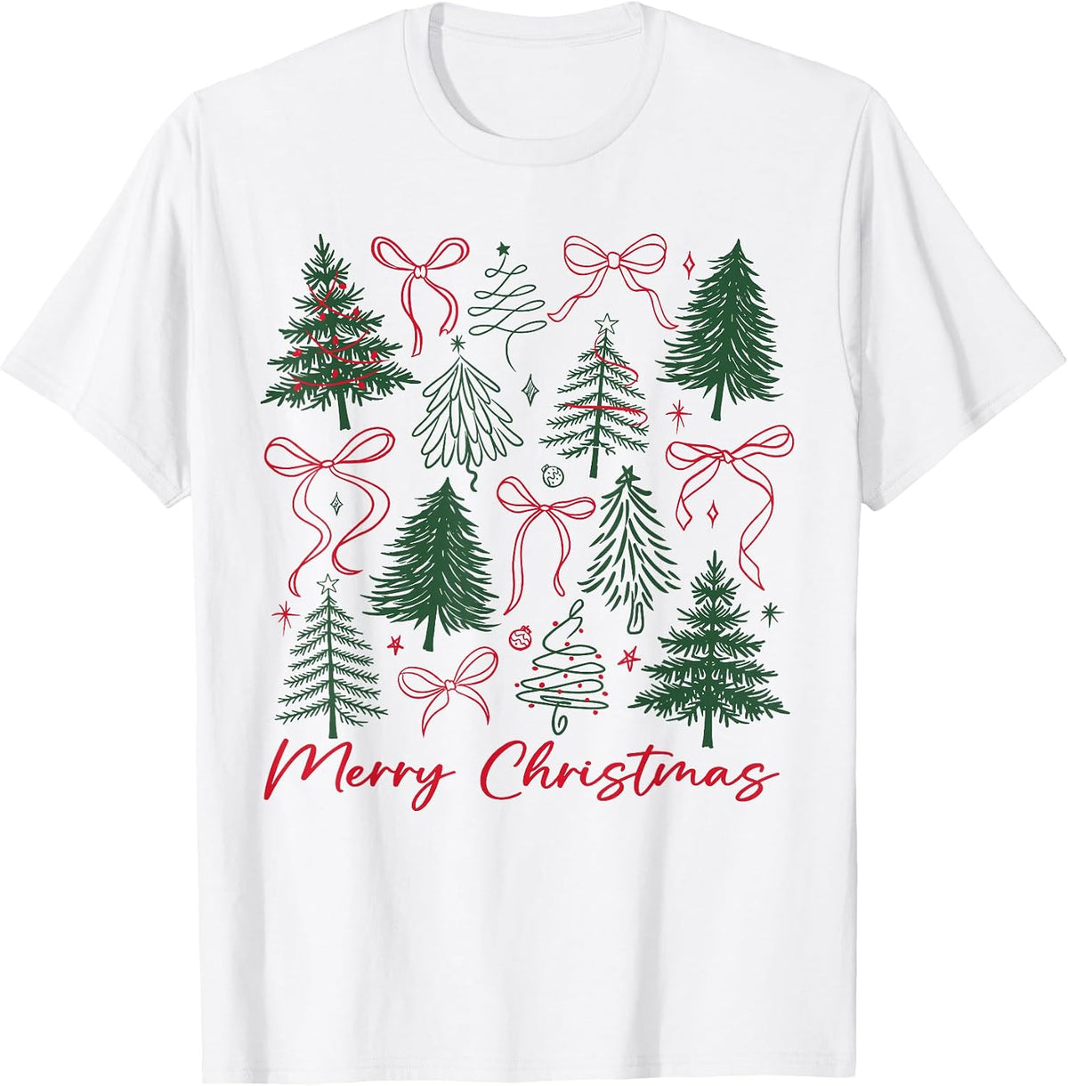 Coquette Merry Christmas Bows Christmas Tree Holiday Girls T-Shirt