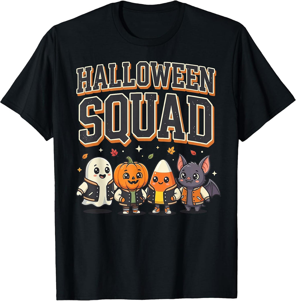 Halloween Squad Pumpkin Ghost Candy Corn Bat T-Shirt