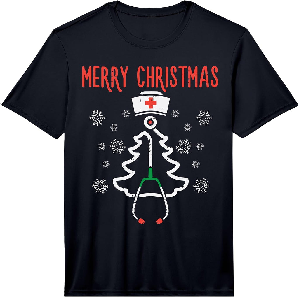 Merry Christmas Tree Stethoscope Nurse Christmas Women Performance T-Shirt