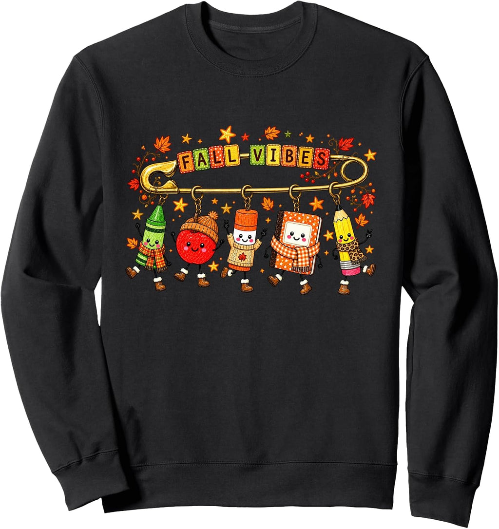 Fall Vibes Cute School Supplies Autumn Teacher Art Sweatshirt