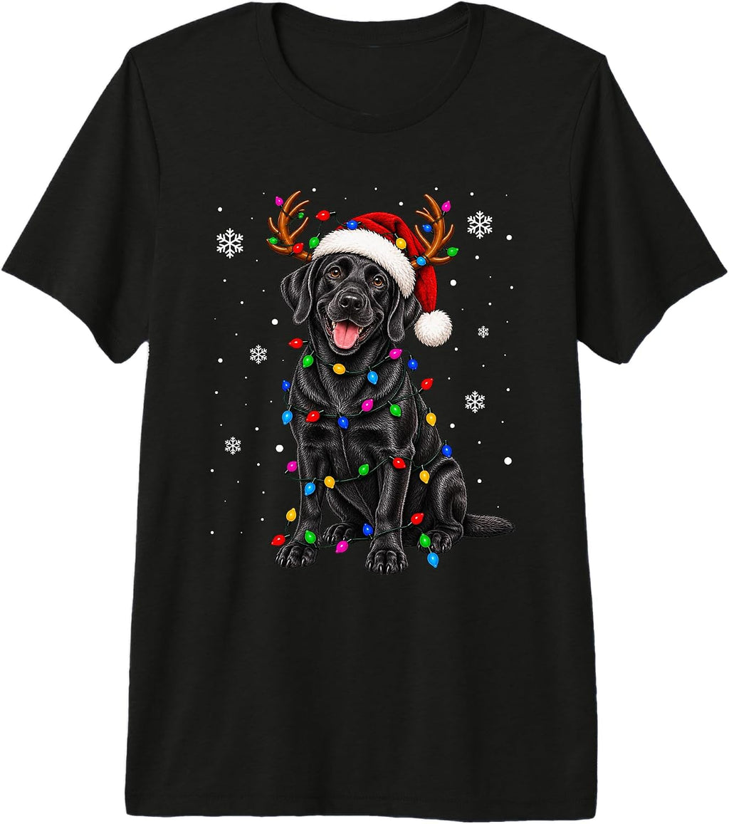 Black Lab Labrador Christmas Dog Reindeer Lights Pajama Xmas Premium Tri-Blend T-Shirt