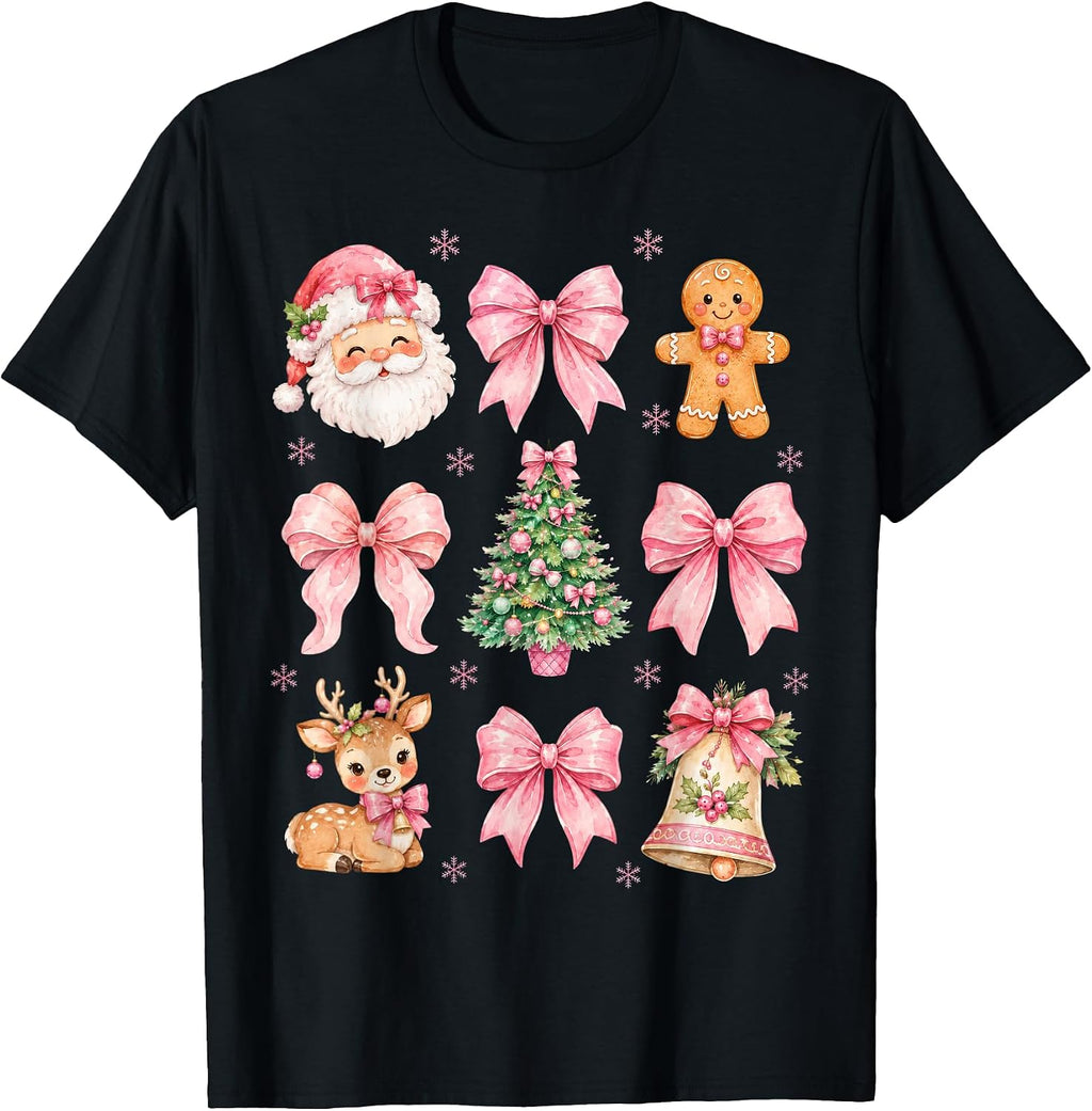 Cute Coquette Christmas Bows Santa Tree Gingerbread Xmas T-Shirt
