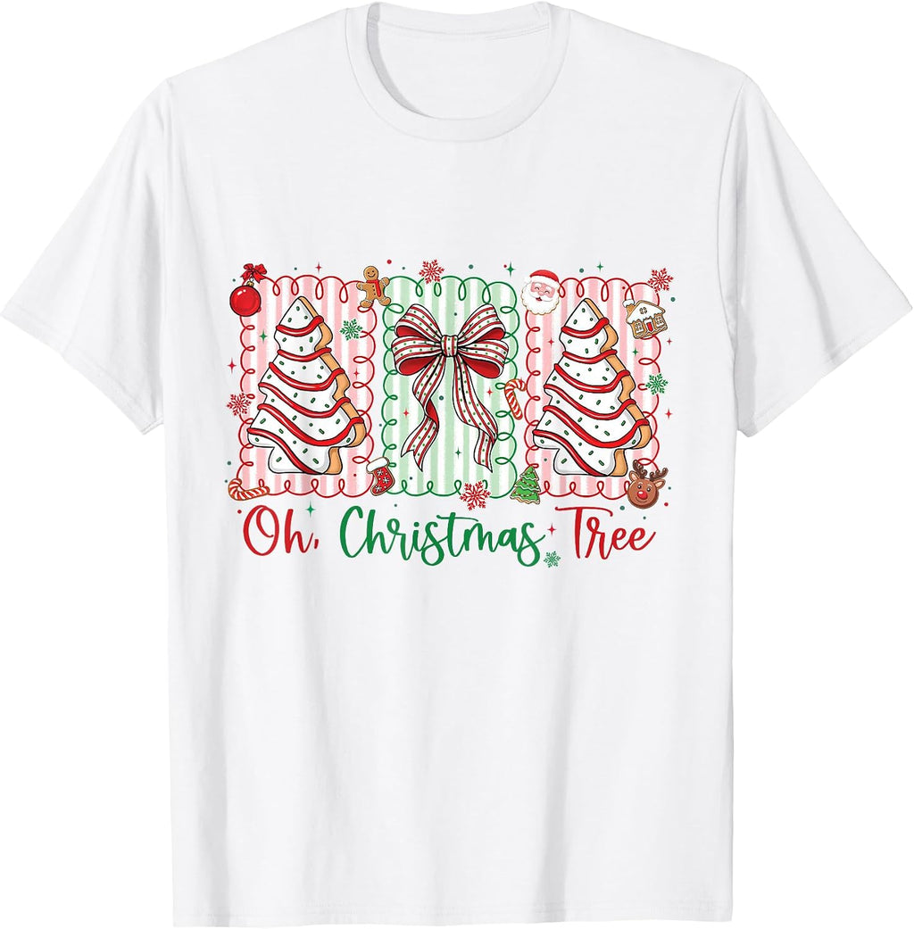 Oh Christmas Tree Cake Coquette Bow Preppy Christmas Lovers T-Shirt