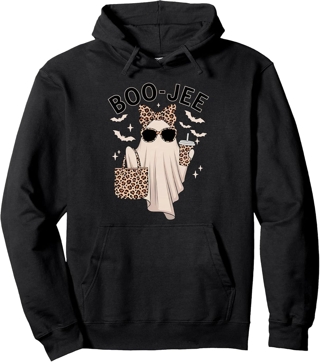 Coquette Leopard Ghost Coffee Boo-Jee Halloween Boujee Ghost Pullover Hoodie