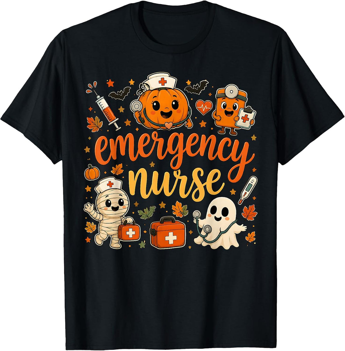 Emergency Nurse Halloween Ghost Pumpkin ER Nursing T-Shirt