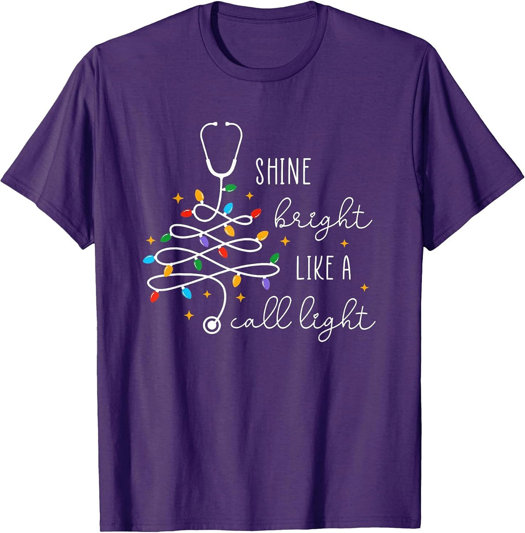 Funny Shine Bright Like A Call Light Nurse Merry Christmas T-Shirt