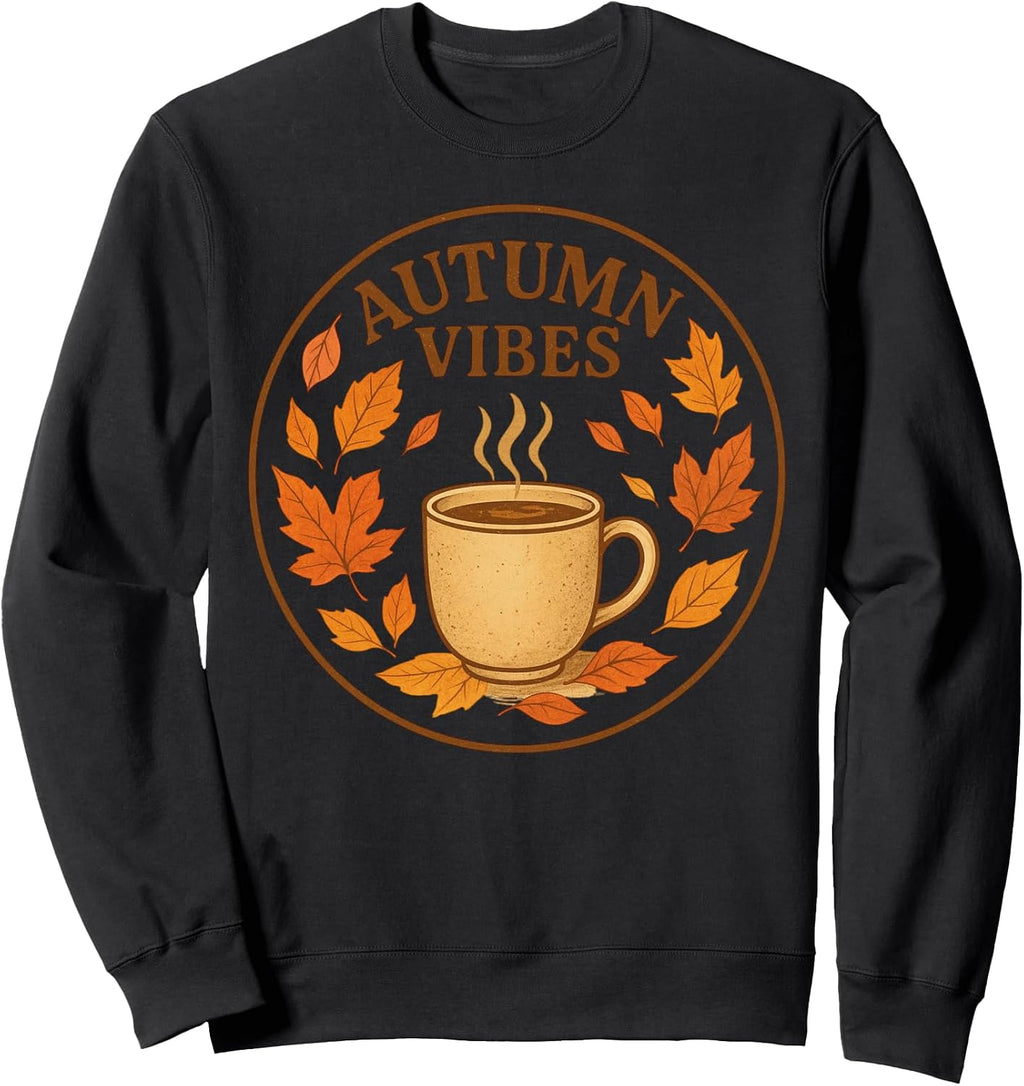 Autumn Vibes Vintage Fall Cozy Retro Coffee and Leaves Sweatshirt