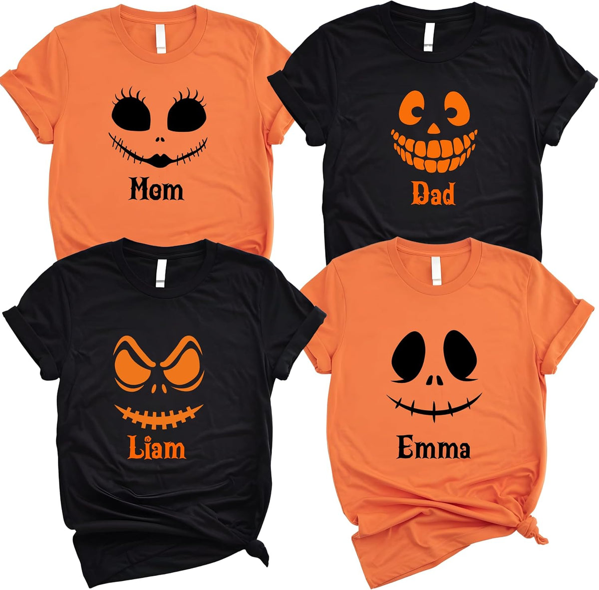 Custom Halloween Family Shirts Matching Group Halloween T-Shirt Personalized Pumpkin Face Shirt Cute Spooky Graphic Tees for Mom Dad Sister Brother Kids