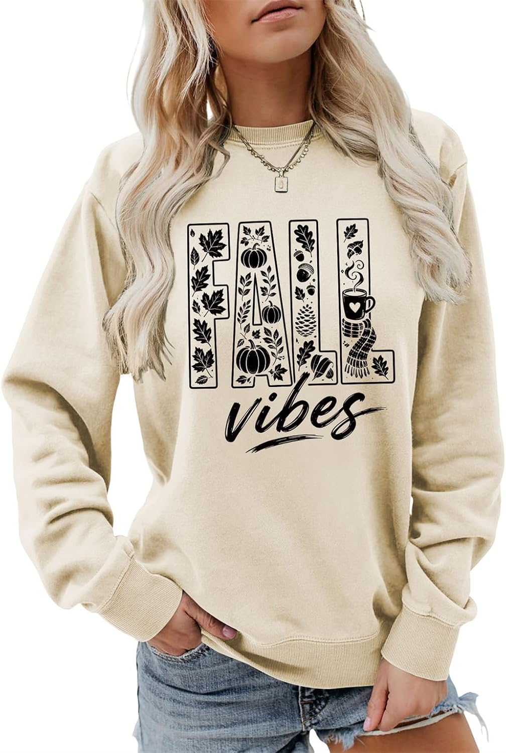 Fall Vibes Sweatshirt Funny Graphic Shirt Cozy Season Sweater Women Pumpkin Pullover Tops