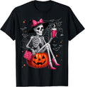 Cute Skeleton Drinking Coffee Lover Halloween Costumes Women T-Shirt