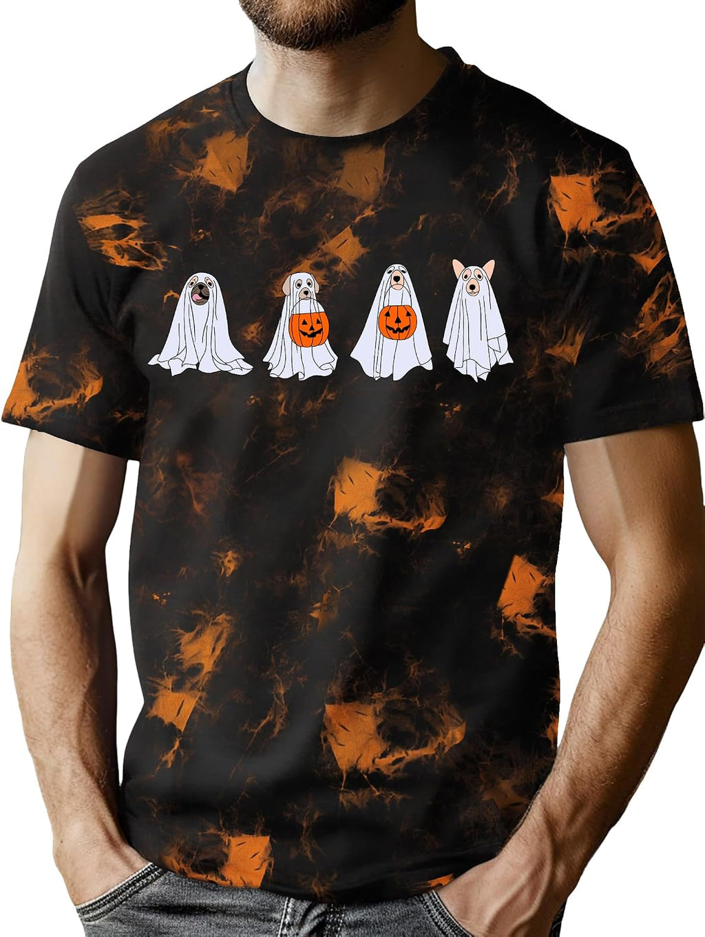 Halloween Shirts for Men Spooky Season Tshirt Ghost Graphic Tees