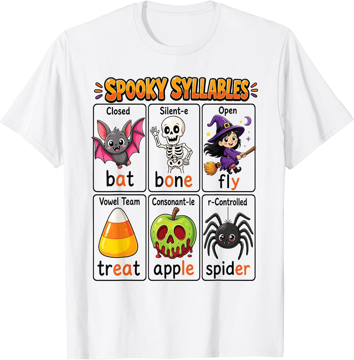 Halloween Reading Spooky Syllables Teacher Vintage T-Shirt