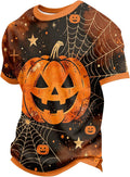 Big and Tall Halloween Costumes for Men Pumpkin Shirt Men Short Sleeve Crewneck Pumpkin Face Print Halloween Tee