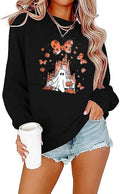 Halloween Sweatshirts for Women: Oversized Ghost Castle Sweatshirt Cute Spooky Season Sweater Fall Pullover Tops