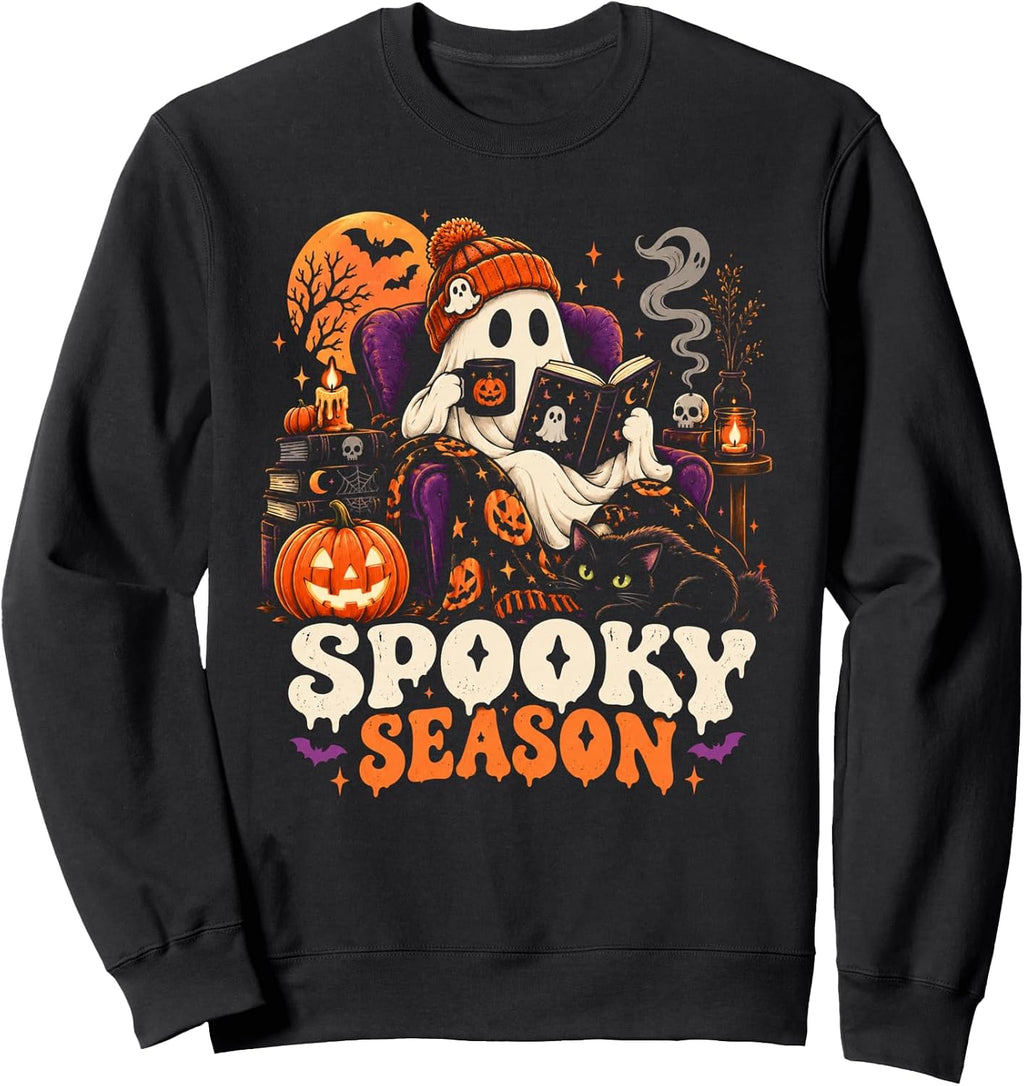 Spooky Season Ghost Reading Halloween Funny Sweatshirt