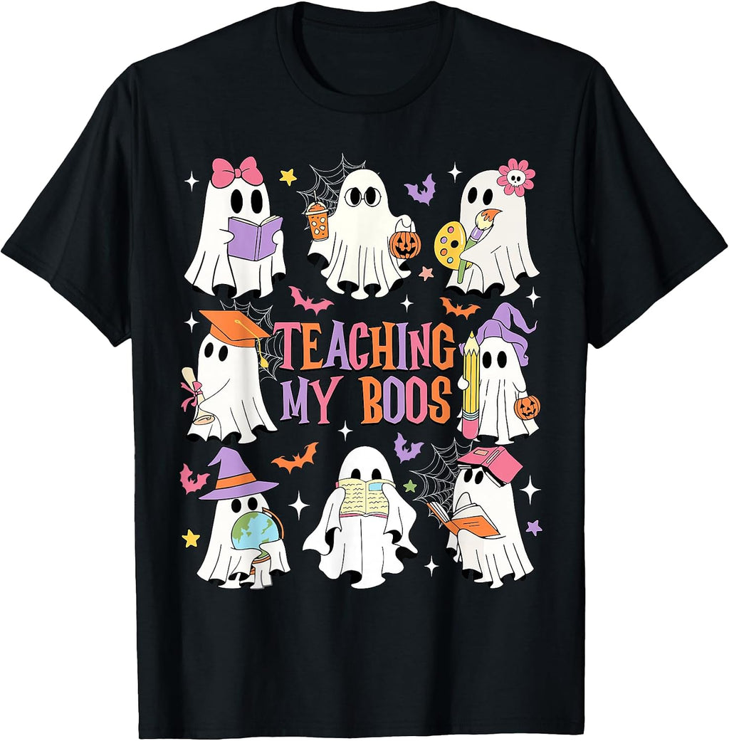 Teaching My Boos Teacher Cute Ghost Groovy Teacher Halloween T-Shirt