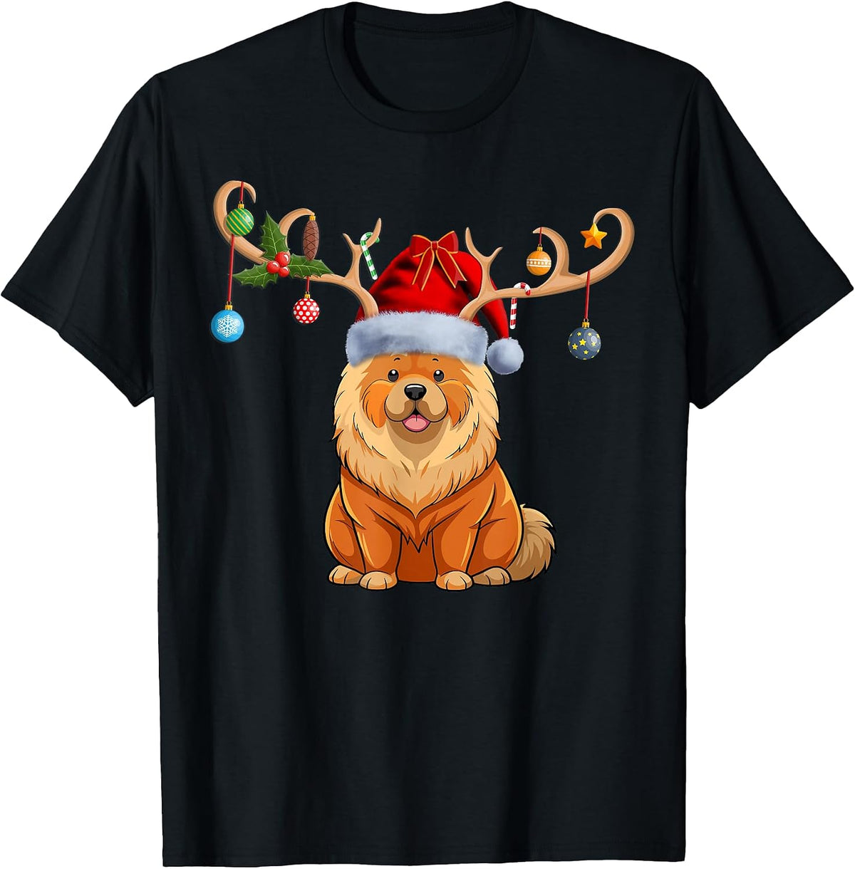 Reindeer Santa Hat Christmas Pajamas Chow Chow Dog Xmas T-Shirt