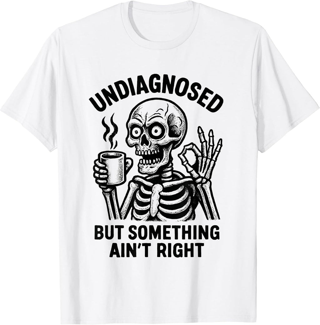 Comical Skeleton with Coffee Vintage Illustration T-Shirt