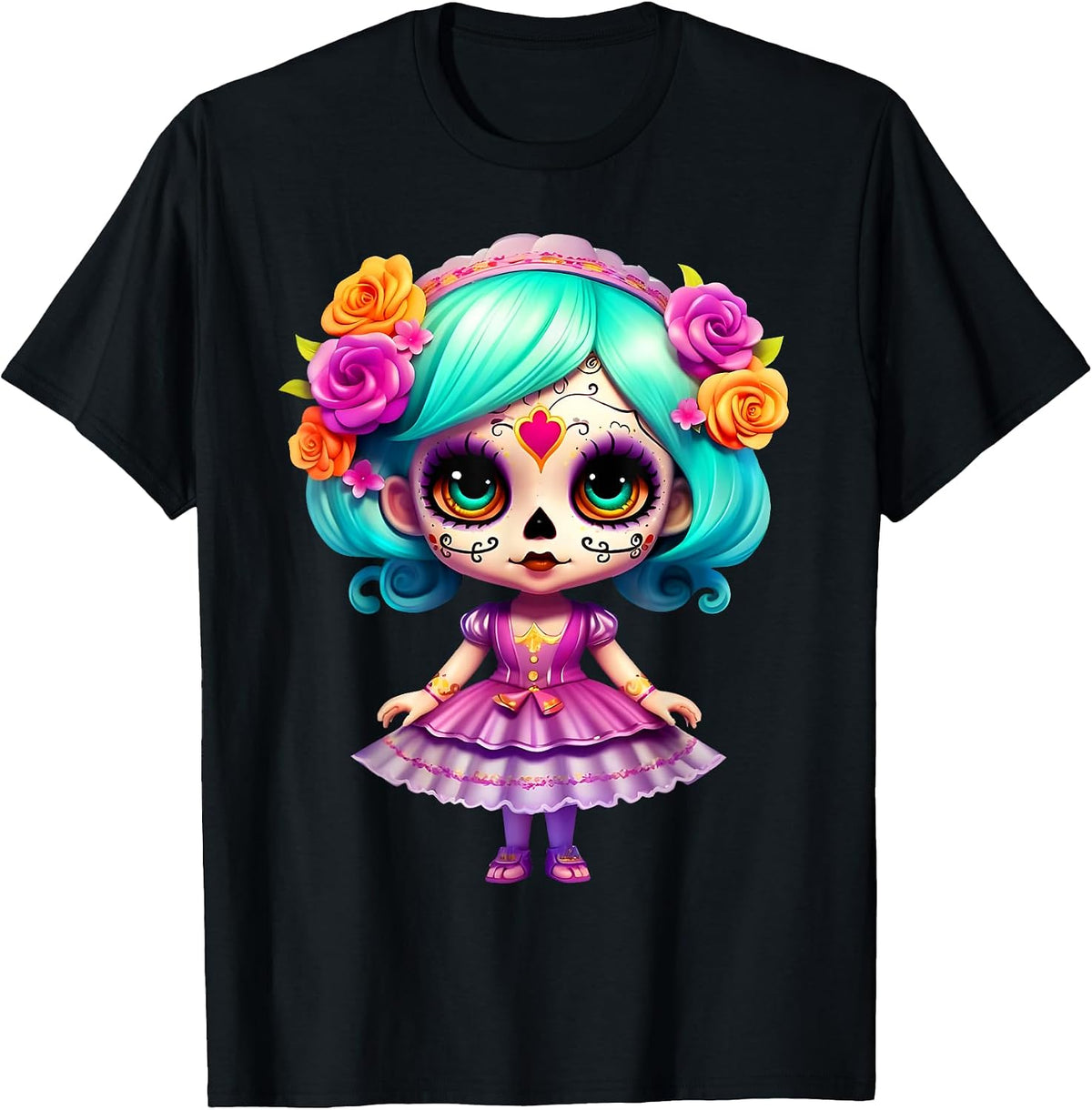 Dia De Los Muertos La Catrina Cute Skeleton Mexican Girl Kid T-Shirt