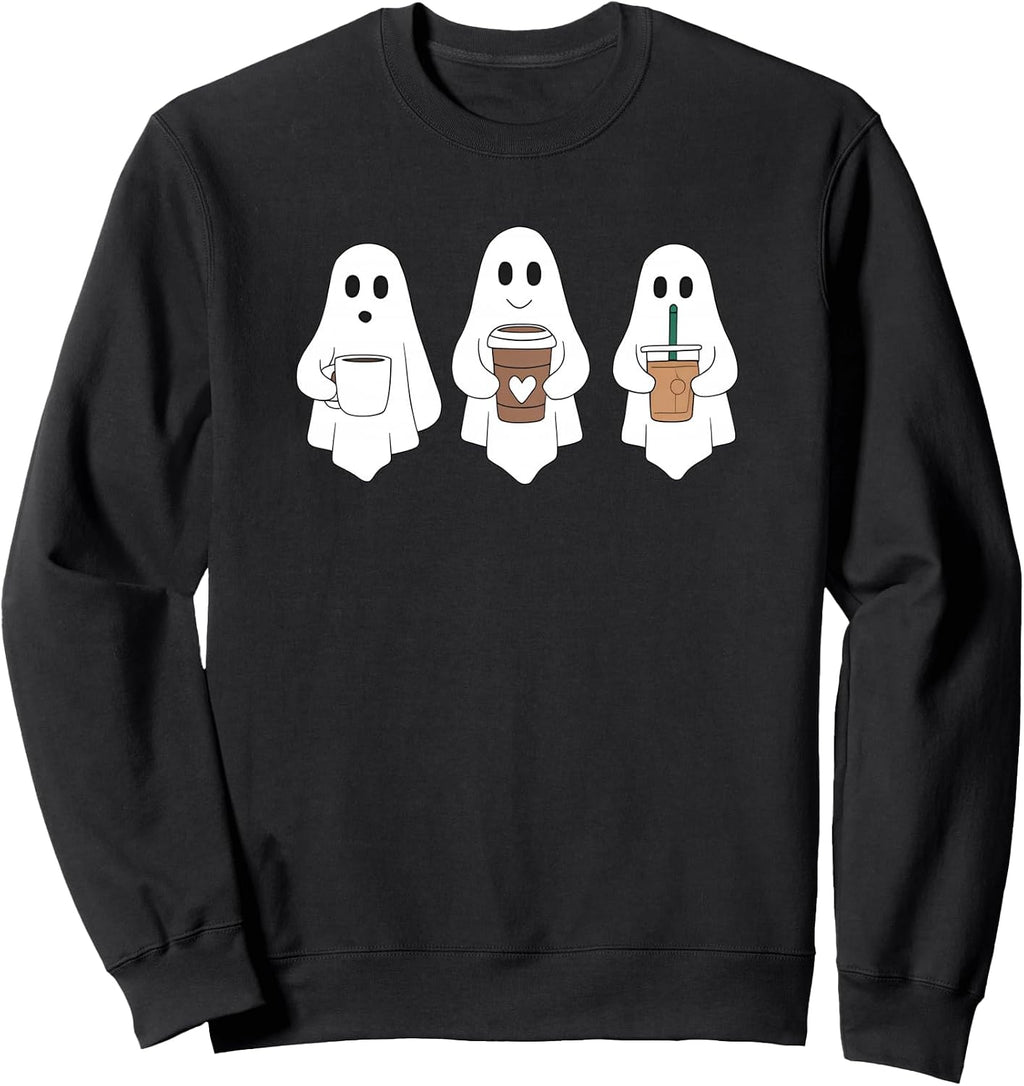 Cute Ghost Halloween Costume Drinking Coffee Womens Sweatshirt